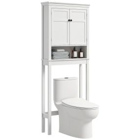 Mueble sobre inodoro y lavadora con 2 puertas, compartimento y estante ajustable 70x20x175 cm blanco
