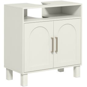 Mueble Bajo Lavabo, Mueble de Baño con Estante Ajustable para Lavabos sin Pedestal, 60x30x63 cm, Blanco Crema