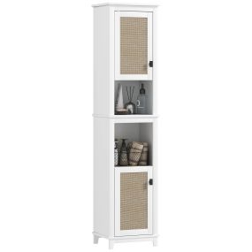 Columna de baño con 2 puertas frontal de ratán, estantes ajustables, 40x30x167,5 cm, blanco