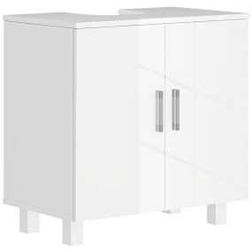 Mueble bajo lavabo con pie, 2 puertas, 2 estantes y sistema antivuelco 60x35x60 cm blanco