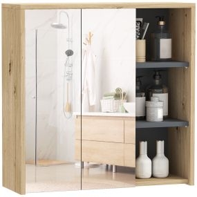 Armario de baño con espejo estilo moderno 60x20x60 cm madera natural