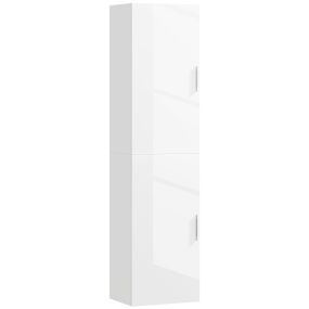 Armario de baño de pared estrecho con estantes ajustables y 2 puertas 40x30x160 cm blanco brillo
