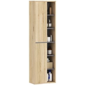 Columna de baño de pared con compartimentos abiertos y 2 puertas 40x24x141,5 cm natural