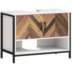 Mueble bajo lavabo con 2 puertas y compartimento abierto 80x40x60 cm crema y nogal