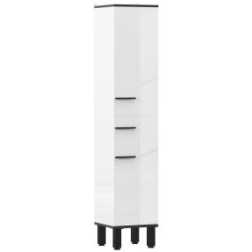 Armario alto de baño con cajón, 2 puertas y estantes ajustables 34x32x170 cm blanco