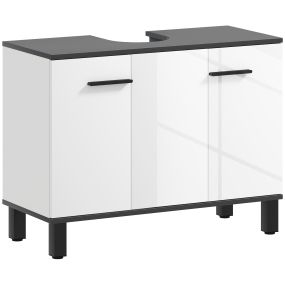 Mueble bajo lavabo con 2 puertas y estantes ajustables 80x34x60 cm blanco brillante
