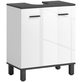 Mueble Bajo Lavabo, Mueble de Baño Compacto con Estante Ajustable, 2 Puertas, Estilo Moderno, para Lavabo con o sin Pedestal, 60x34x70 cm, Blanco Brillo