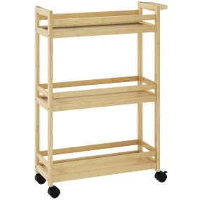 Estantería de bambú de 3 niveles con ruedas 55x20x75 cm natural