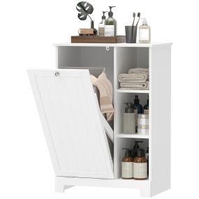 Armario de Baño con Cesto Ropa Sucia Mueble de Baño con Puerta Abatible Estantes Abiertos y Cesta Extraíble 60x38x86 cm Blanco