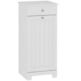 Armario de baño con cesto abatible y cajón, blanco, 40x38x90 cm