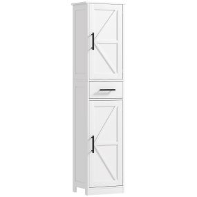Armario alto de baño estrecho con 2 puertas, 1 cajón y 2 estantes ajustables 40x30x170 cm blanco