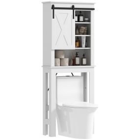 Mueble sobre inodoro con puerta corredera de granero y 6 compartimentos 67x25x172 cm blanco