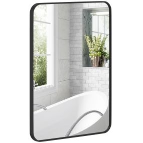 Espejo de baño de pared 60x80 cm con marco de metal negro y gancho fácil instalación