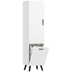 Armario de baño alto con cesto para ropa sucia, puerta y estantes 35x31,5x144 cm blanco