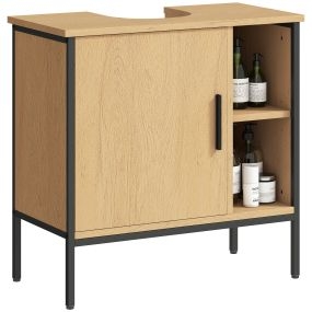 Mueble bajo lavabo de baño con puerta y estante ajustable 60x30x59,5 cm roble
