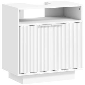 Mueble bajo lavabo de baño con 2 puertas acanaladas y compartimento abierto 60x33x63 cm blanco