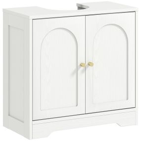 Mueble bajo lavabo de baño con 2 puertas, estante ajustable y tiradores dorados, 60x30x65 cm, blanco