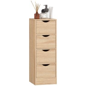 Armario de Baño Estrecho, Mueble Auxiliar de Baño con 4 Cajones y Asas Ranuradas, para Espacios Reducidos, 29x29x83 cm, Madera Natural