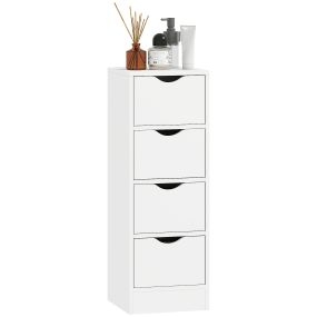 Armario de Baño Estrecho, Mueble Auxiliar de Baño con 4 Cajones y Asas Ranuradas, para Espacios Reducidos, 29x29x83 cm, Blanco