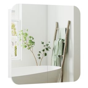 Armario de baño con espejo blanco de pared 68x13x66 cm 2 puertas y estantes ajustables