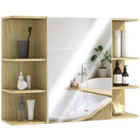 Armario de baño con espejo de pared colgante con puerta y estantes abiertos 80x20x59 cm natural