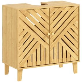 Mueble bajo lavabo de bambú con 2 puertas, estante ajustable, 60x30x60 cm natural