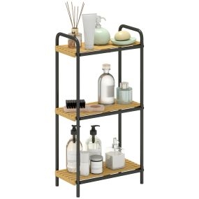 Estantería de baño de bambú 3 niveles con estructura de acero 41,5x21,5x77,5 cm natural y negro