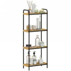 Estantería de baño de bambú de 4 niveles con estructura de acero 41,5x21,5x106 cm natural y negro