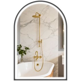Espejo de baño con luz 60x90 cm arqueado 3 colores brillo regulable antivaho marco aluminio negro