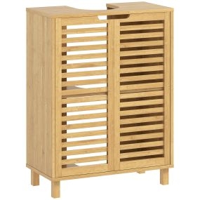 Mueble bajo lavabo de bambú natural con 2 puertas, estante ajustable, 60x30x80 cm