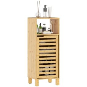 Armario de baño de bambú estrecho 30x30x80 cm natural con estante abierto y ajustable