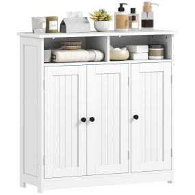 Mueble de baño estrecho con 3 puertas, 2 compartimentos abiertos, estante ajustable, 85x30x85 cm, blanco