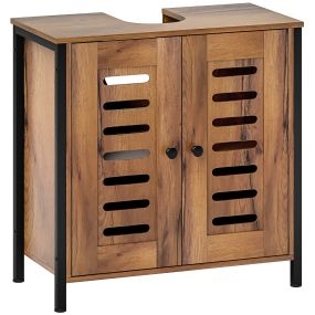 Mueble bajo lavabo industrial 2 puertas lamas cierre magnético estante ajustable 60x30x60 cm marrón rústico