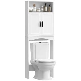 Mueble sobre inodoro blanco con 2 puertas de cierre silencioso y estante abierto 64x21x173,5 cm
