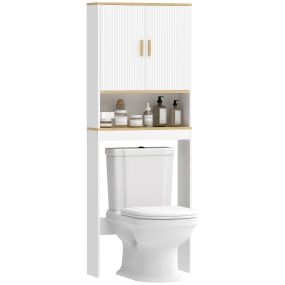 Estantería de baño sobre inodoro de 3 niveles con 2 puertas y estante ajustable, 64x20x170,5 cm, blanco