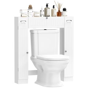 Mueble sobre Inodoro, Armario sobre Inodoro, Mueble de Baño con 2 Armarios Laterales, Cajón Abatible, Portapapeles, Estantes Ajustables, para Lavanderías, Espacios Pequeños, 88x18x98 cm, Blanco