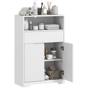 Armario de baño estrecho blanco con cajón, estante abierto, 2 puertas y estante ajustable 60x30x91,5 cm