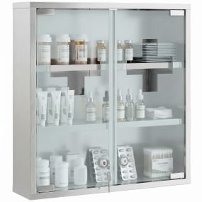 Botiquín de pared de primeros auxilios de 3 niveles con 2 puertas de cristal, 46x12x48 cm, plateado
