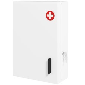 Botiquín de pared de primeros auxilios con 6 compartimentos, cerradura y 2 llaves, 40x18x60 cm, blanco