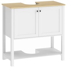 Mueble Bajo Lavabo, Mueble de Baño Moderno con Estante Abierto, 2 Puertas, para Lavabo con o sin Pedestal, 80x40x80 cm, Blanco