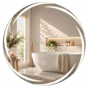 Espejo de Baño Redondo con Luces LED, 60x60 cm, Espejo de Pared, Antivaho, Memoria, 3 Temperaturas de Color, Brillo Ajustable, IP44, para Entrada, Pasillo, Plata