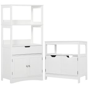 Conjunto de Baño Juego de Armario de Baño con Cajón 3 Estantes y Mueble para Debajo del Lavabo con 2 Puertas Antivuelco 60x33x122,5 cm 60x30x60 cm Blanco
