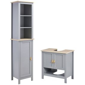 Conjunto de baño con columna y mueble bajo lavabo gris 39x30x168 cm y 60x30x60 cm