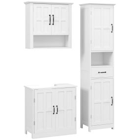 Conjunto de baño con columna, mueble bajo lavabo y armario de pared blanco estilo moderno