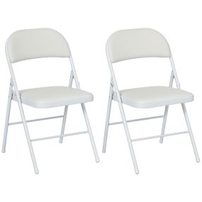Juego de 2 Sillas Plegables Acolchadas con Respaldo y Estructura de Acero, para Salón, Comedor, Cocina, 45x46x78 cm, Blanco