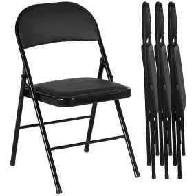 Juego de 4 Sillas Plegables Acolchadas con Respaldo y Estructura de Acero, para Salón, Comedor, Cocina, 45x46x78 cm, Negro