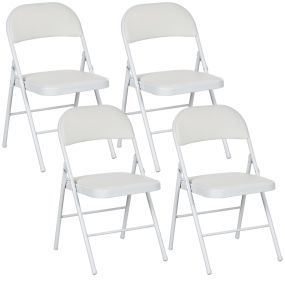 Juego de 4 Sillas Plegables Acolchadas con Respaldo y Estructura de Acero, para Salón, Comedor, Cocina, 45x46x78 cm, Blanco