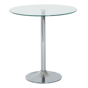 Mesa de comedor redonda para 2 personas con vidrio templado y base de acero plateada
