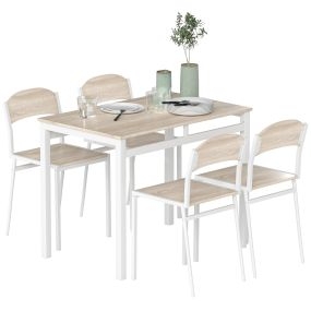 Juego de mesa y sillas de comedor rectangular con 4 sillas, estilo moderno, roble y blanco