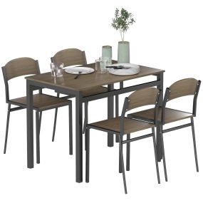 Juego de mesa y sillas de comedor rectangular con 4 sillas, marco metálico, marrón oscuro y negro